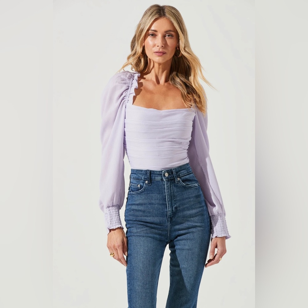 NWT - ASTR THE LABEL Puff Sleeve Square Neck Top - Purple - L